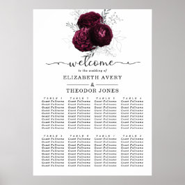 Burgundy Floral Elegant Wedding Seating Charts Poster