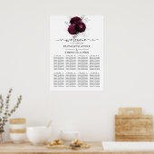 Burgundy Floral Elegant Wedding Seating Charts Poster (Keuken)
