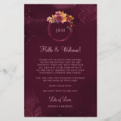 Burgundy Floral Elegant Wedding Welkomstreisroute (Voorkant)