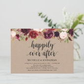 Burgundy Floral Elopement Reception Kraft nodigt u Kaart (Staand voorkant)