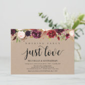 Burgundy Floral Elopement Reception Kraft nodigt u Kaart (Staand voorkant)