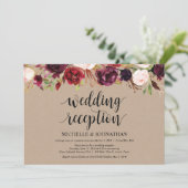 Burgundy Floral Elopement Reception Kraft nodigt u Kaart (Staand voorkant)