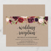 Burgundy Floral Elopement Reception Kraft nodigt u Kaart (Voorkant / Achterkant)