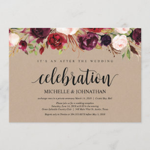 Burgundy Floral Elopement Reception Kraft nodigt u Kaart