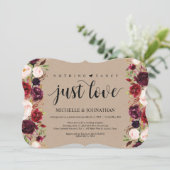 Burgundy Floral Elopement Reception Kraft nodigt u Kaart (Staand voorkant)