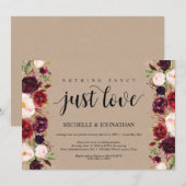 Burgundy Floral Elopement Reception Kraft nodigt u Kaart (Voorkant / Achterkant)