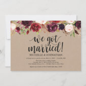 Burgundy Floral Elopement Reception Kraft nodigt u Kaart (Voorkant)
