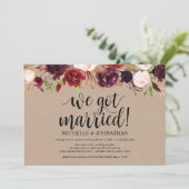 Burgundy Floral Elopement Reception Kraft nodigt u Kaart (Staand voorkant)