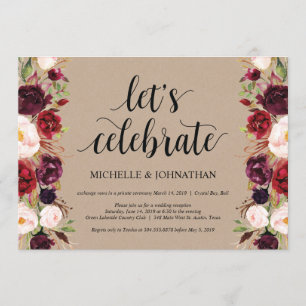 Burgundy Floral Elopement Reception Kraft nodigt u Kaart