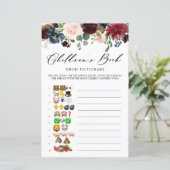 Burgundy Floral Emoji Pictionary Baby shower Game (Staand voorkant)