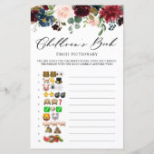 Burgundy Floral Emoji Pictionary Baby shower Game (Voorkant)