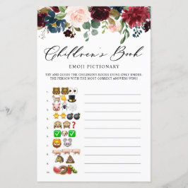 Burgundy Floral Emoji Pictionary Baby shower Game