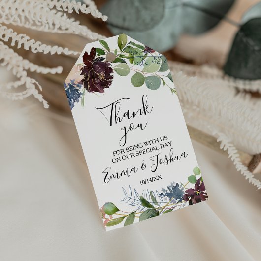Burgundy Floral en Greenery Dank u Cadeaulabel