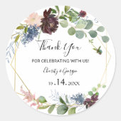 Burgundy Floral en Greenery Dank u wel voor Ronde Sticker (Voorkant)