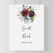 Burgundy Floral en Greenery Guest Book Sign Poster