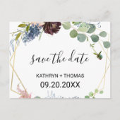 Burgundy Floral en Greenery redden de Date Kaart (Voorkant)