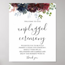 Burgundy Floral en Greenery Unplugged Wedding Poster
