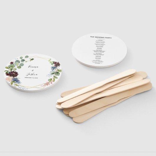 Burgundy Floral en Greenery Wedding Handwaaier (Niet-gemonteerd)