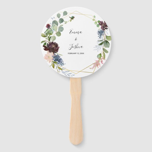 Burgundy Floral en Greenery Wedding Handwaaier (Voorkant)