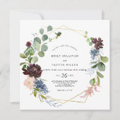 Burgundy Floral en Greenery Wedding Kaart (Voorkant)