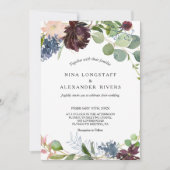 Burgundy Floral en Greenery Wedding Kaart (Voorkant)