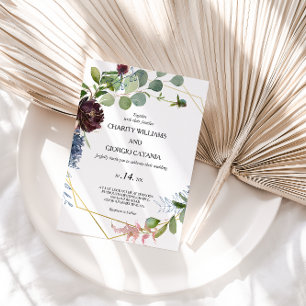 Burgundy Floral en Greenery Wedding Kaart