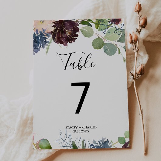 Burgundy Floral en Greenery Wedding Kaart