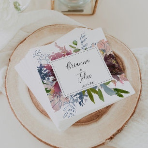 Burgundy Floral en Greenery Wedding Napkin Servet