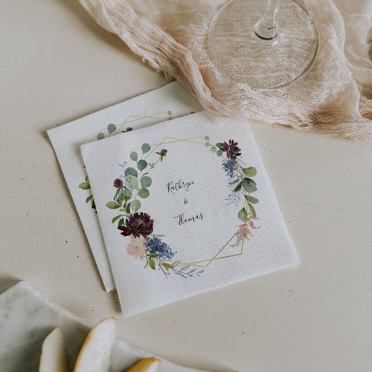 Burgundy Floral en Greenery Wedding Napkin Servet