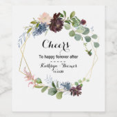 Burgundy Floral en Greenery Wedding Wine Labels Wijn Etiket (Enkel label)