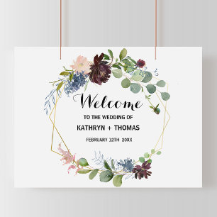 Burgundy Floral en Greenery Welkomsthuwelijk Poster