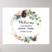 Burgundy Floral en Greenery Welkomsthuwelijk Poster (Voorkant)