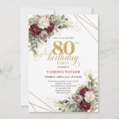 Burgundy Floral Eucalyptus Boho 80th Birthday Kaart (Voorkant)