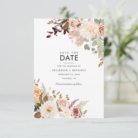 Burgundy Floral Eucalyptus Greenery Pastel Save The Date (Staand voorkant)