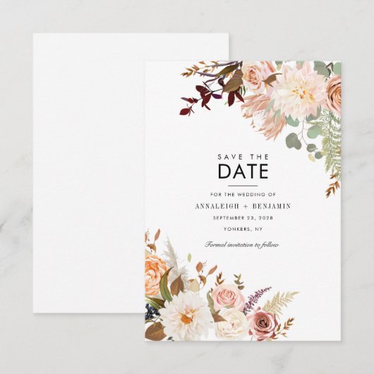Burgundy Floral Eucalyptus Greenery Pastel Save The Date (Voorkant / Achterkant)