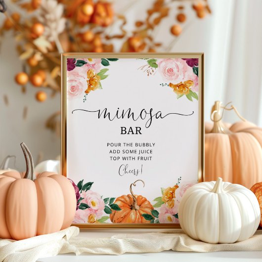 Burgundy floral fall mimosa bar poster