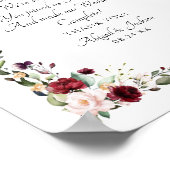 Burgundy Floral Folie Wedding Reception Treat Sign Poster (Hoek)