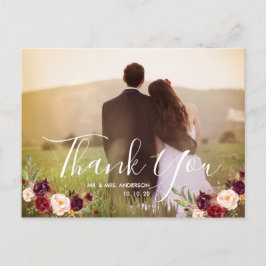 Burgundy Floral Foto Weduwschap Bedankt Briefkaart