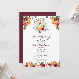 Burgundy Floral Friendsgiving Dinner Invitation