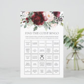 Burgundy Floral Fun Bridal vind de Gast Bingo (Staand voorkant)