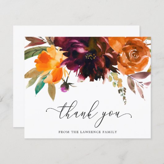 Burgundy Floral Funeral Budget Hartelijk dank (Voorkant / Achterkant)