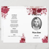 Burgundy Floral Funeral Program Sjabloon (Voorkant / Achterkant)