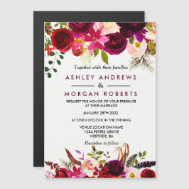 Burgundy Floral Garden Boho Wedding Invitation Magnetische Uitnodiging