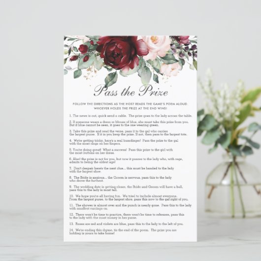 Burgundy Floral geeft het Vrijgezellenfeest Prijs (Staand voorkant)