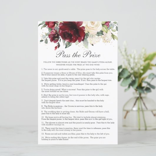 Burgundy Floral geeft het Vrijgezellenfeest Prijs (Staand voorkant)