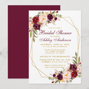Burgundy Floral Geometric Gold Vrijgezellenfeest Kaart
