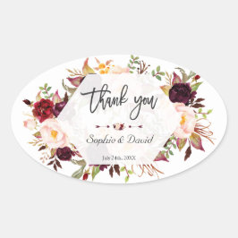 Burgundy Floral Geometric Handwriting Weddenschap Ovale Sticker