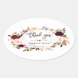 Burgundy Floral Geometric Handwriting Weddenschap Ovale Sticker