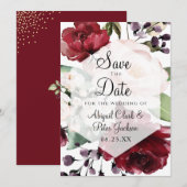 Burgundy Floral Geometric Hexagon Vellum Save The Date (Voorkant / Achterkant)
