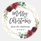 Burgundy Floral Geometric Merry kerstavond Ronde Sticker (Voorkant)